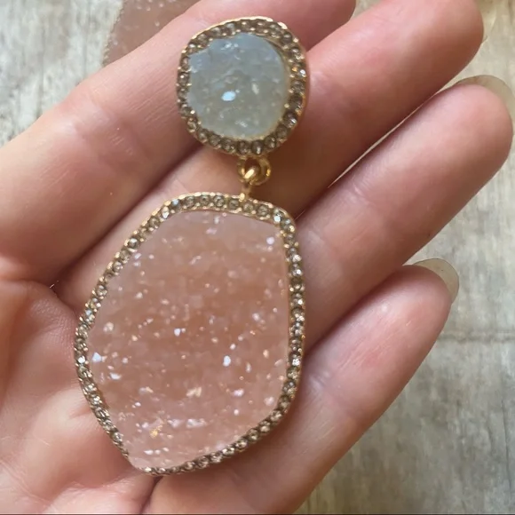 Druzy Rose and Smokey Quartz Earrings - Picture 3 of 4